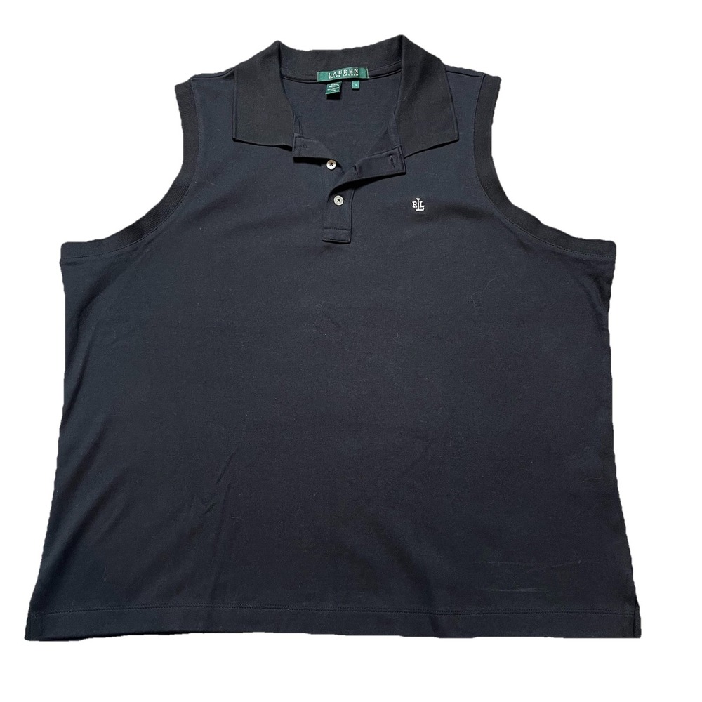 RALPH LAUREN Sleeveless Polo Shirt Women's 1X Black Golf Preppy Resort Travel
